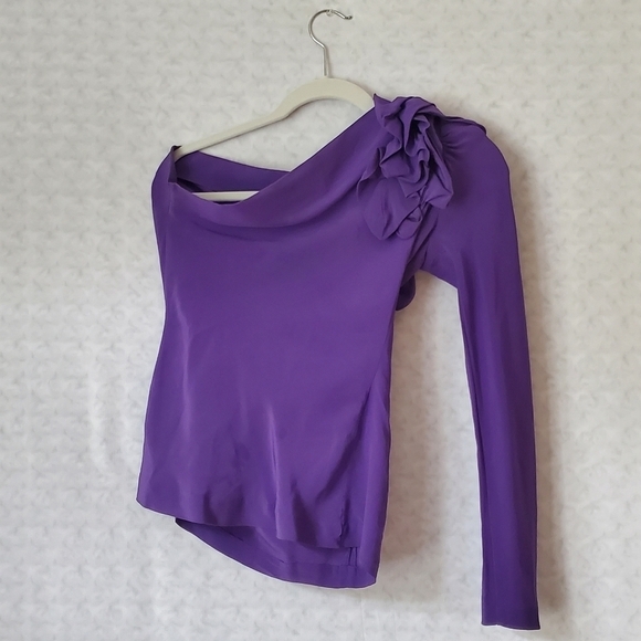 Robert Rodriguez Purple Silk One Shoulder Top Sz 2 - Picture 3 of 4